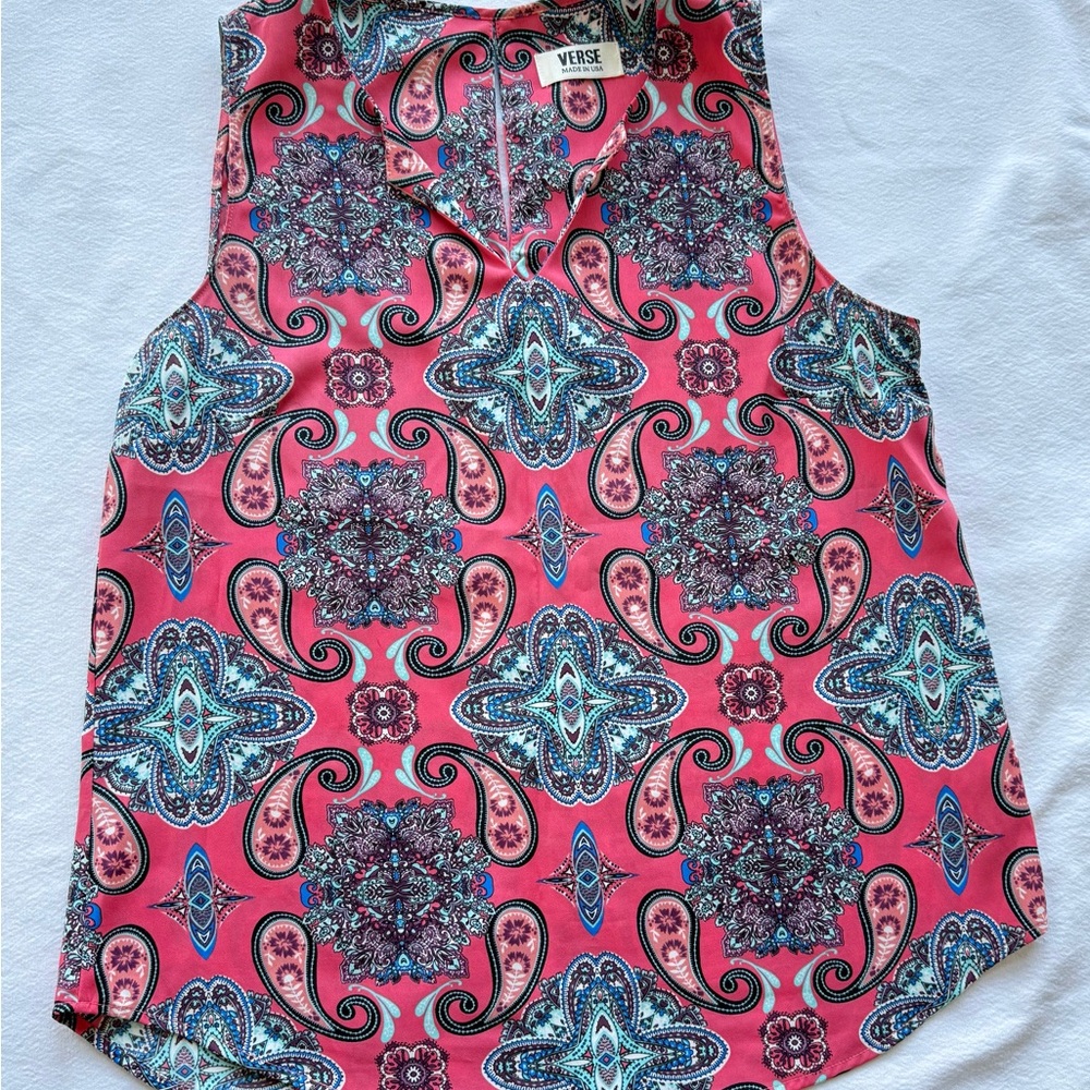 Pink Paisley Sleeveless Top